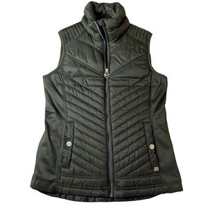 Michael Kors Puffer Down Vest Women Small S Full Zip MK Logo Olive Green Quilted